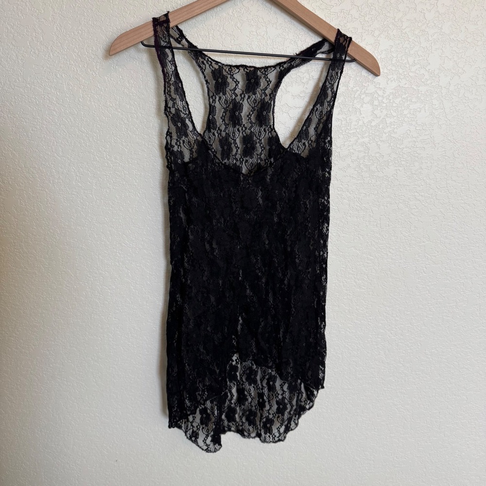 Y2K Grunge Fairycore Tanz Sheer Lace Tank Top XS/S Black